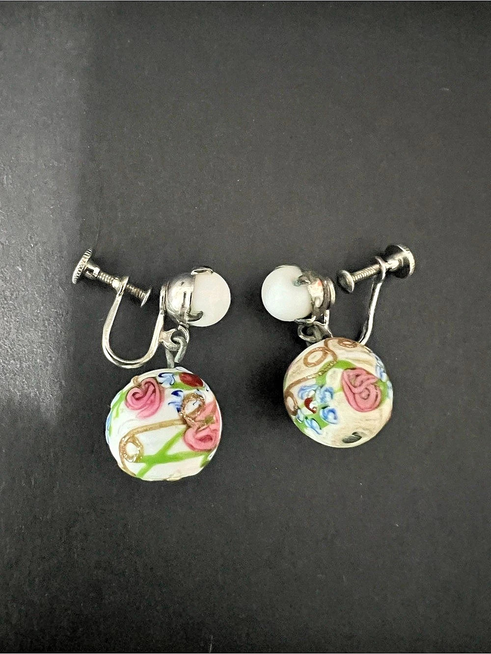Floral Painted Drop Earrings White & Multicolor